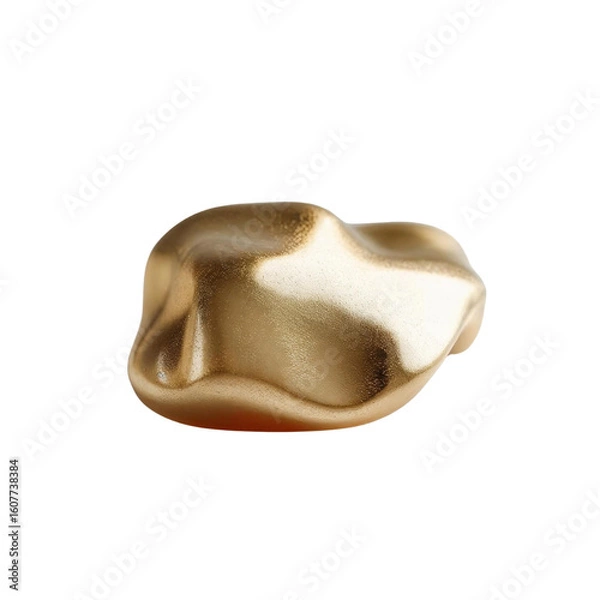 Fototapeta Close up view of a gold colored nugget with reflective surface on a plain isolated setting space on transparent background