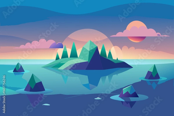 Fototapeta Abstract Island Shapes Over a Gradient Ocean Surface