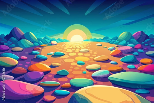 Obraz Bright Colored Pebble Ground with Smooth Shapes and Textures