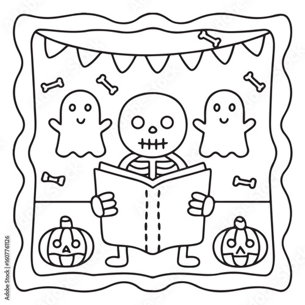 Fototapeta "Halloween Bold and Easy Coloring Pages – Cute and Spooky Pumpkins, Ghosts, Witches, Cats & More | Simple Line Art for Fun Coloring"