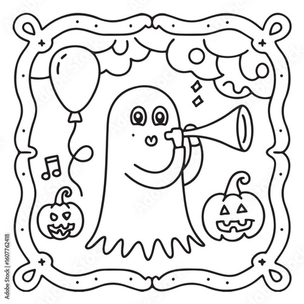 Obraz "Halloween Bold and Easy Coloring Pages – Cute and Spooky Pumpkins, Ghosts, Witches, Cats & More | Simple Line Art for Fun Coloring"
