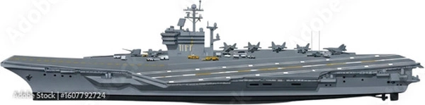 Fototapeta Realistic Aircraft Carrier Illustration: Top View with Fighter Jets & Flight Deck Details | Color Military Art