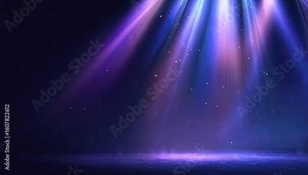 Obraz Purple stage lights illuminate empty space, magical particles float, dark background, event backdrop