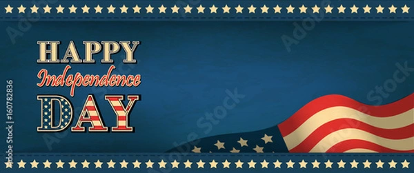 Fototapeta Horizontal web banner on the Independence Day of the USA in vintage style. Greeting retro background with font composition and place for your text. Stock vector illustration