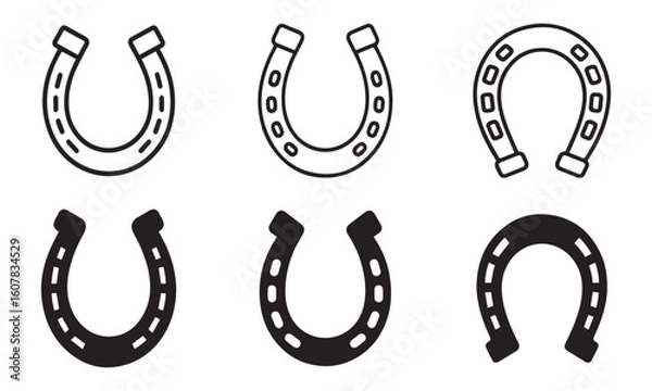 Fototapeta Set of horseshoe icons in outline and silhouette vector art on white background