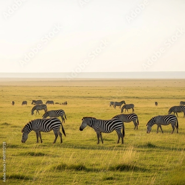 Obraz Graceful Zebra Herd Grazing on African Plains

