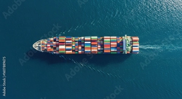 Fototapeta 3d aerial view of a container ship sailing on the ocean