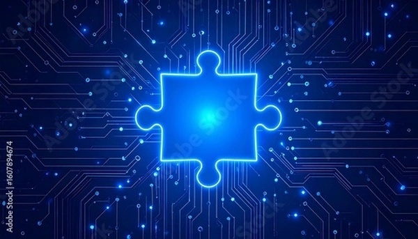 Fototapeta Glowing puzzle piece on a circuit board