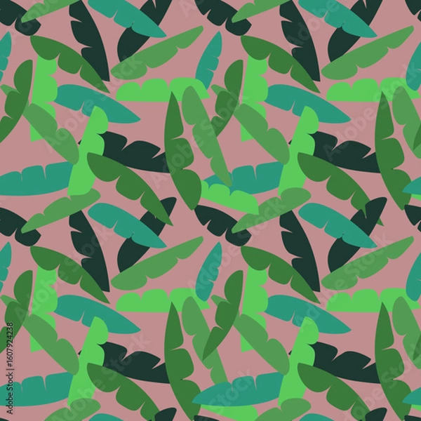 Fototapeta Seamless abstract background, banana leaves in green.