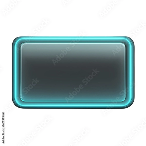 Fototapeta Illuminated Rectangular Button with Grey Center and Turquoise Border