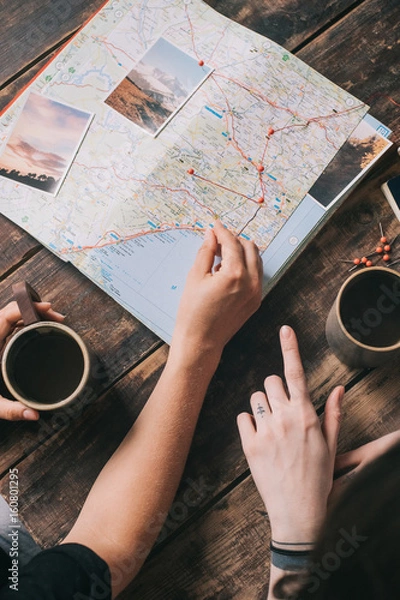 Fototapeta planning trip with map