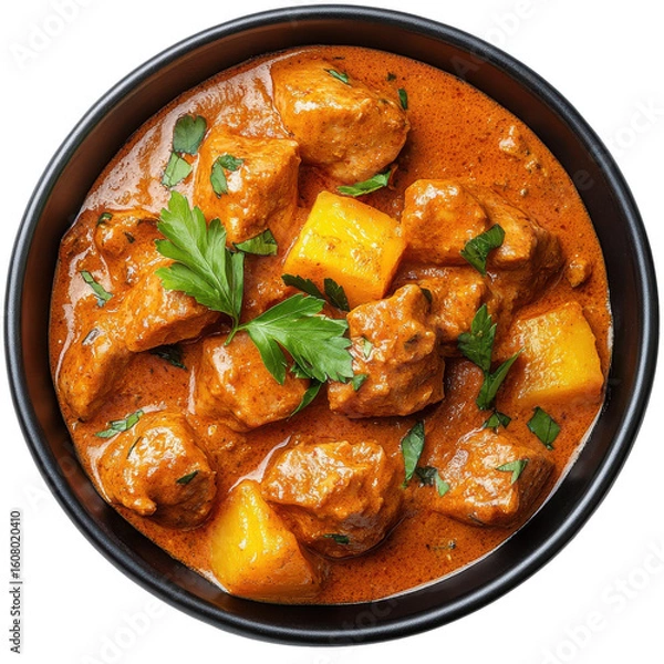 Fototapeta Hearty Chicken Curry with Sweet Potatoes and Fresh Herbs in a Rich Sauce on transparent background