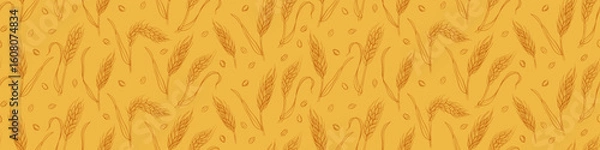 Obraz Seamless pattern with hand drawn wheat ears and grains. Vector illustration.