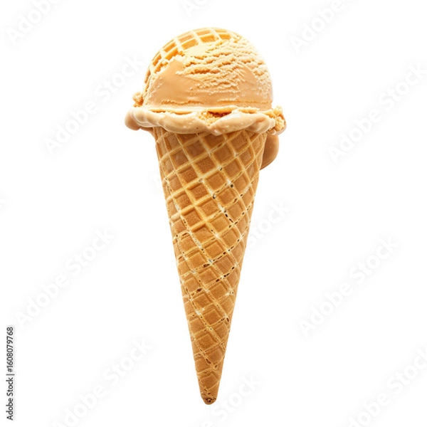Fototapeta Single scoop of light orange ice cream in a waffle cone
