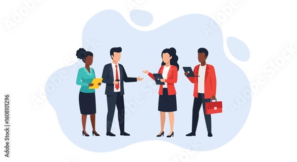 Fototapeta Diverse business team collaborating, ideal for presentations on teamwork and diversity.