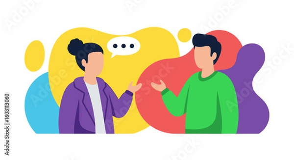 Fototapeta Two people having a conversation, perfect for websites, presentations, or brochures about communication and teamwork.