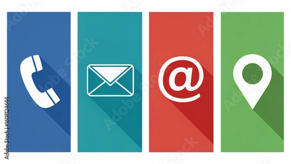 Fototapeta Flat Design Contact Us Icons with Long Shadows