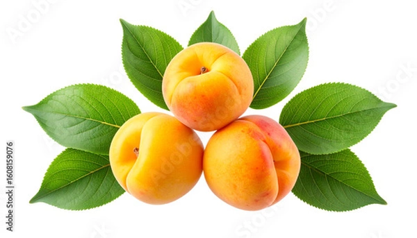 Fototapeta “Apricot Trio with Floating Leaf Accents”.