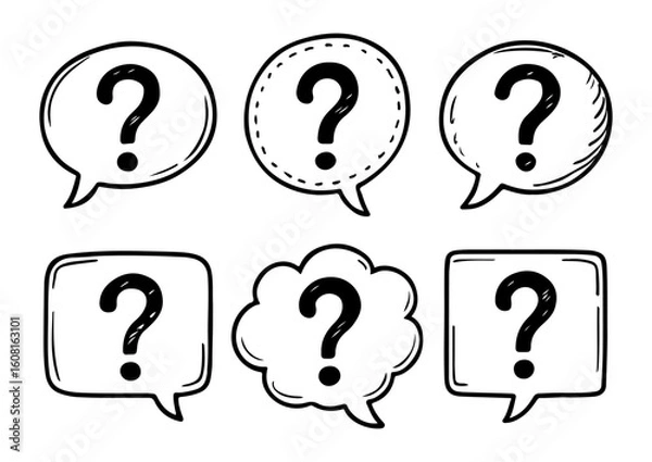 Fototapeta Question Marks in Speech Bubbles Doodle Style
