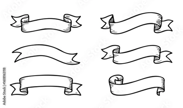 Fototapeta Vintage Hand Drawn Ribbon Banner Collection for Labels, Logos, and Designs