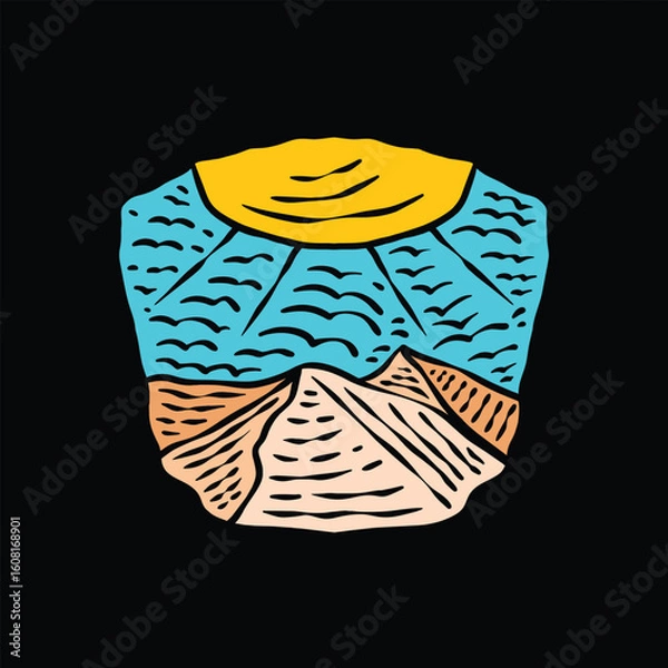 Fototapeta Mountain Colorful Hand Drawing Emblem Vintage Design Outdoor Vector