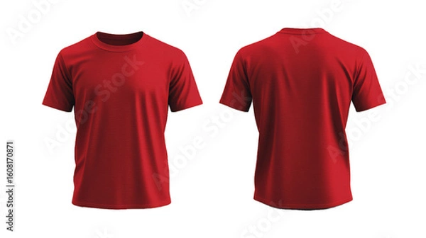 Fototapeta  Blank red t shirt front and back mockup, plain cotton tshirt mock up design template. T shirt design template, tee shirt isolated on white background