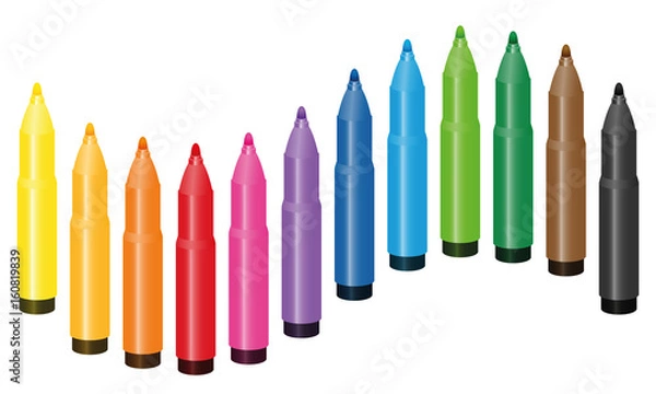 Obraz Felt tips color wave - colorful set - isolated vector illustration on white background.
