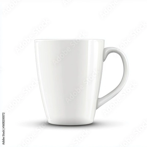 Fototapeta Plain white ceramic mug, simple, with a curved handle