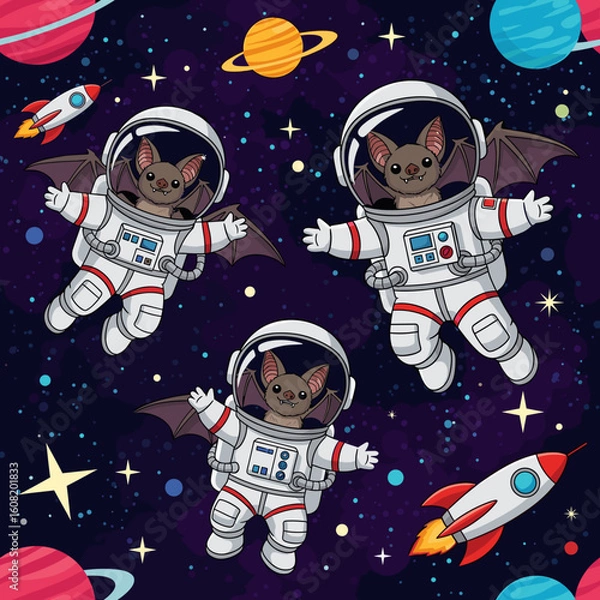 Fototapeta Cute Bats in Space Suits: Adorable Astronaut Bats for Kids' Products