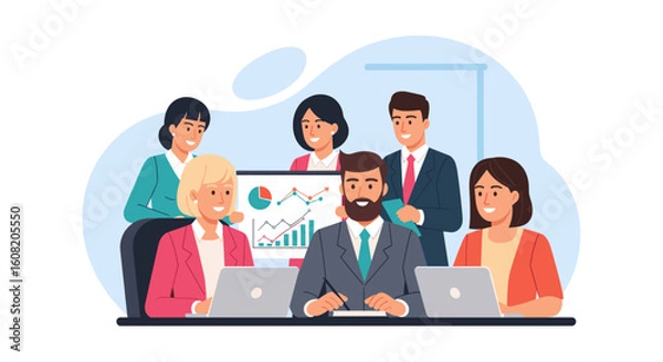 Fototapeta Diverse business team collaborating on project, perfect for website landing page or company brochure.