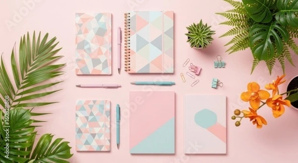 Fototapeta Stylish Stationery Collection for Organised Productivity and Creative Expression
