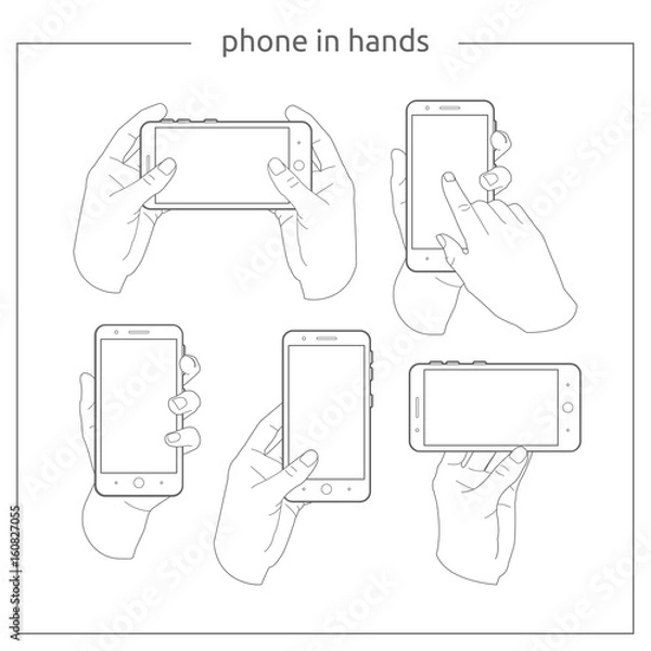 Fototapeta Phone in hands in different positions by lines