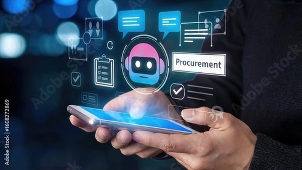 Fototapeta Streamline procurement with AI chatbot on mobile for enhanced efficiency and simplified workflows now