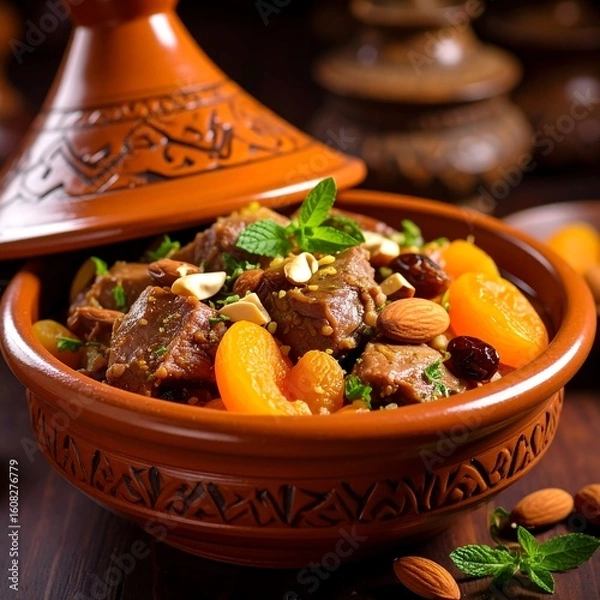 Fototapeta Spicy Moroccan stew in tagine (1)