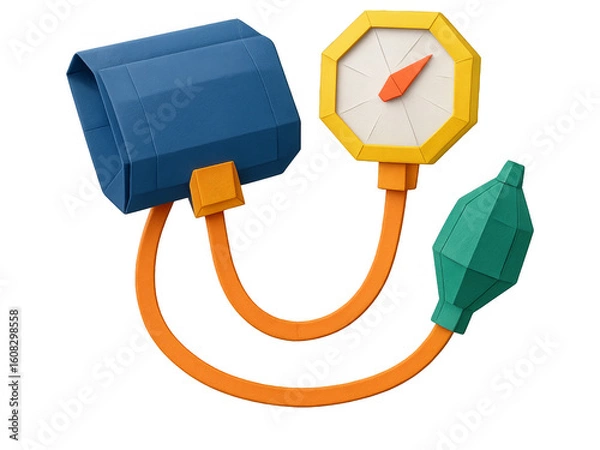 Obraz Origami paper blood pressure monitor icon with clean, modern look and transparent background. Generative AI