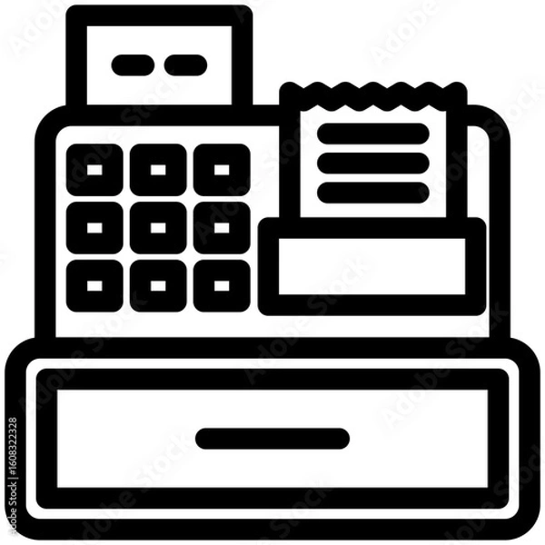 Fototapeta Cashier black outline, mini illustration icon. use for modern concept, print, UI, UX kit, web and app development. Vector related to commerce, retail, marketing and shopping.