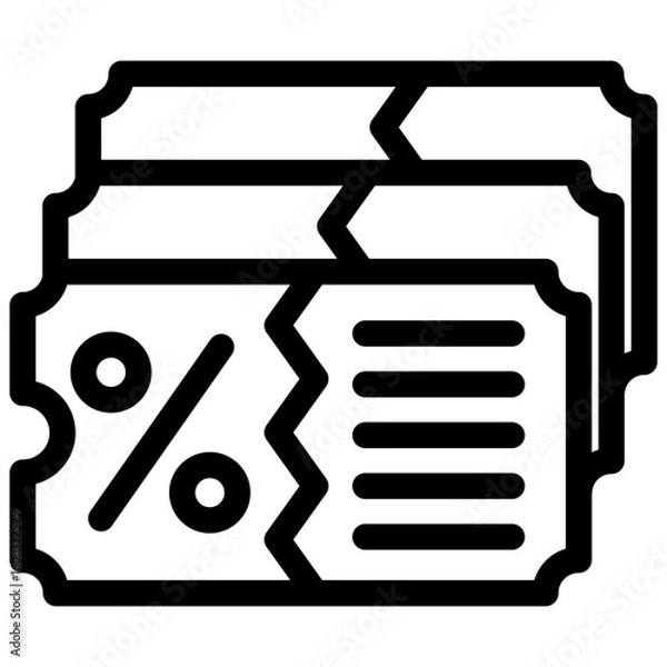Fototapeta Coupon Code black outline, mini illustration icon. use for modern concept, print, UI, UX kit, web and app development. Vector related to commerce, retail, marketing and shopping.