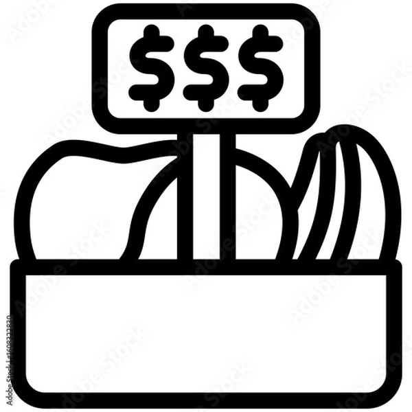 Fototapeta Price black outline, mini illustration icon. use for modern concept, print, UI, UX kit, web and app development. Vector related to commerce, retail, marketing and shopping.