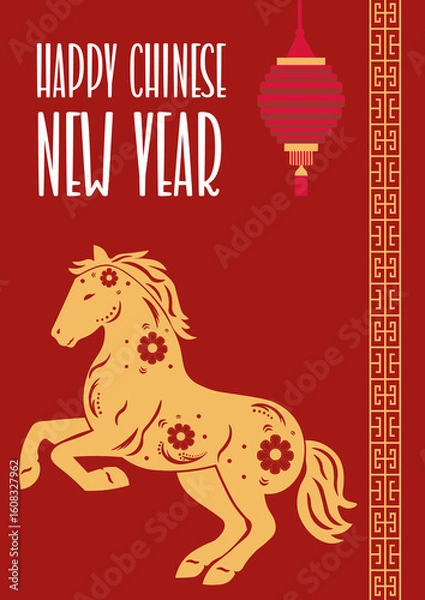 Obraz Merry Christmas postcard. Chinese New Year of the Horse