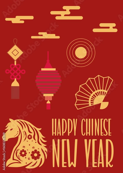 Obraz Merry Christmas postcard. Chinese New Year of the Horse