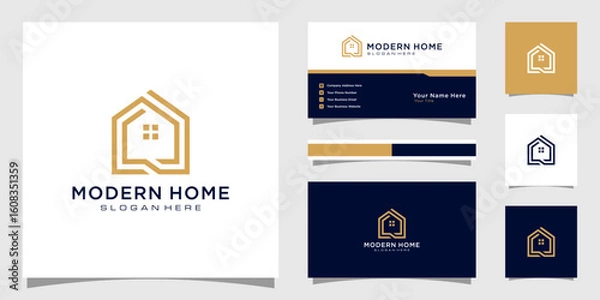 Obraz build house logo with line art style. home build abstract for logo and business card design