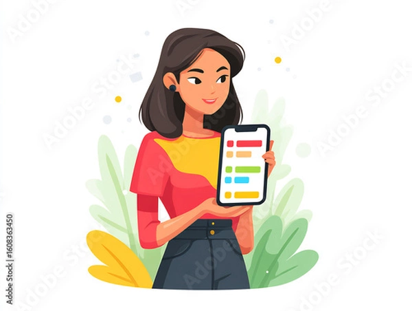 Obraz Woman scheduling tasks using voice input on mobile