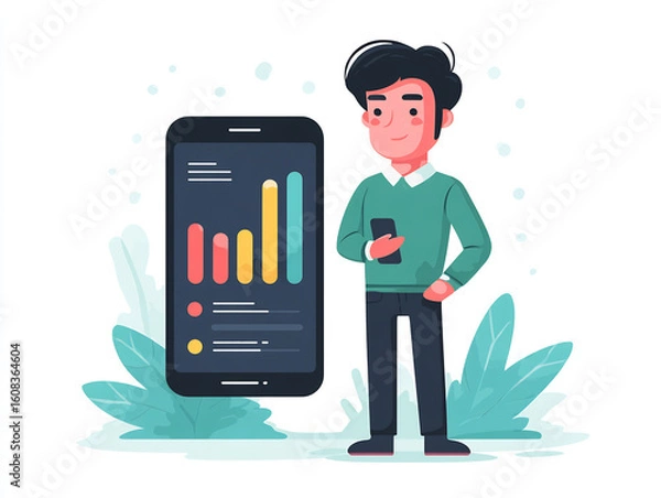 Obraz Entrepreneur reviewing user behavior data on mobile app