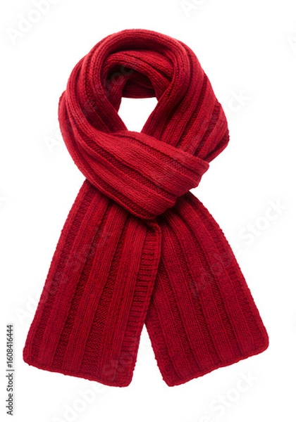 Fototapeta Warm Winter Wool Scarf in Red Color Isolated on White or Transparent Background