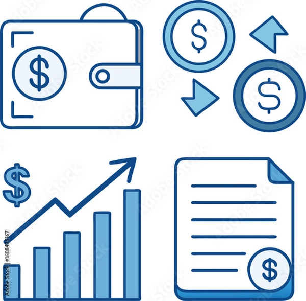 Fototapeta Financial icons representing money wallet transactions growth and business documents in vector illustration