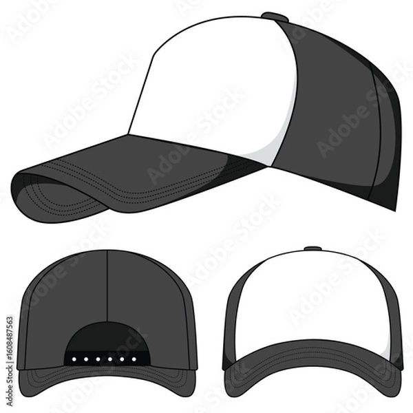 Obraz Trucker hat cartoon. Trucker hat caps mock up editable	