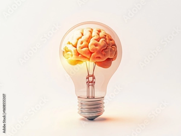 Fototapeta Light bulb with brain symbolizing creativity, knowledge or intelligence.