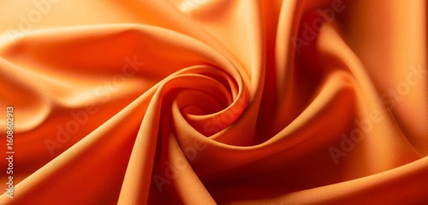 Fototapeta Close-up of an orange fabric with a swirl pattern and soft textures, creating warm visual flow and gentle motion perfect for elegant design accents or textile-inspired compositions.