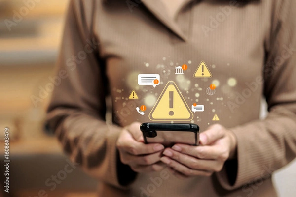 Obraz Cyber Alert and Warning Notification on Mobile Screen