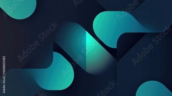Fototapeta A minimalist abstract design with clean gradients of dark blue and teal, with soft glowing highlights and smooth transitions between colors